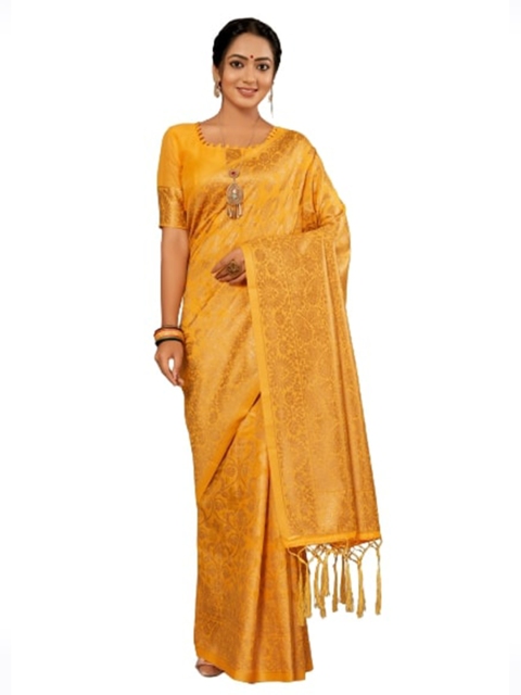 

KALINI Mustard & Gold-Toned Ethnic Motifs Zari Silk Cotton Saree