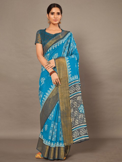 

KALINI Blue & White Batik Silk Cotton Saree