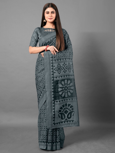 

KALINI Black & Grey Ethnic Motifs Brasso Saree