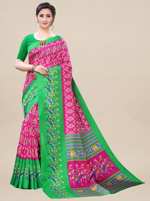 

KALINI Pink & Green Ethnic Motifs Silk Blend Saree