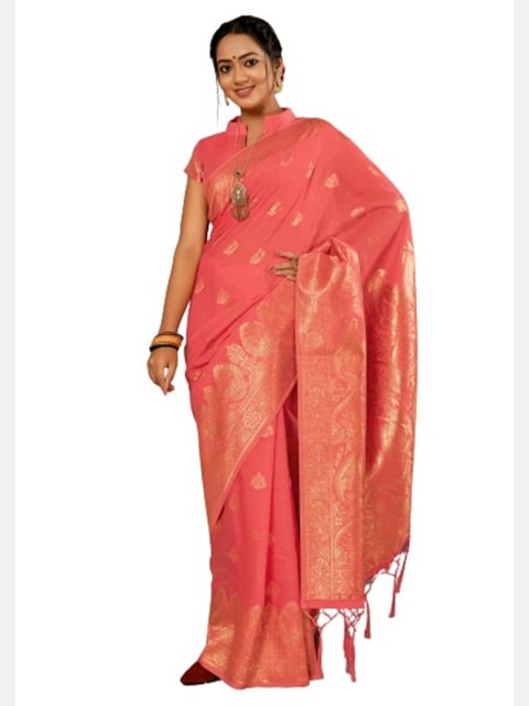 

KALINI Women Pink Woven Design Silk Cotton Saree