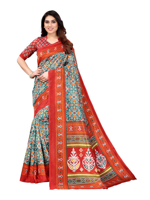 

KALINI Green & Red Ethnic Motifs Art Silk Saree