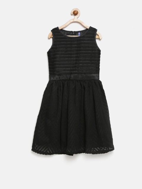 

YK Girls Black Self Design Fit & Flare Dress