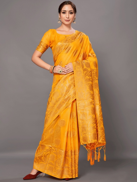 

KALINI Yellow & Gold-Toned Ethnic Motifs Silk Cotton Saree