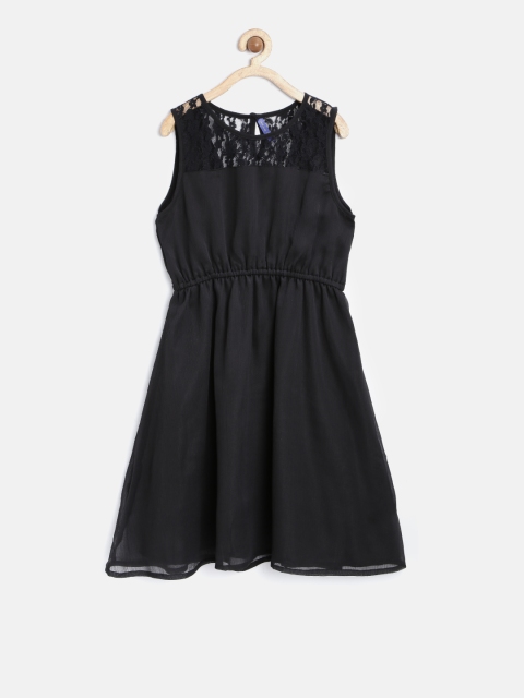 

YK Girls Black Solid Lace Fit & Flare Dress