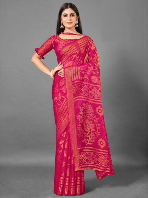 

KALINI Magenta Ethnic Motifs Brasso Saree