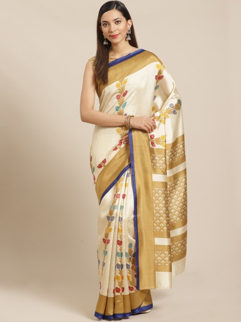 

KALINI Beige & Blue Floral Saree