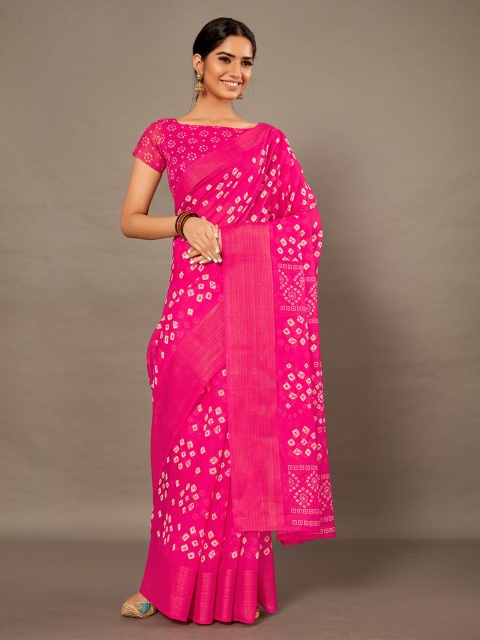 

KALINI Magenta Bandhani Silk Cotton Saree