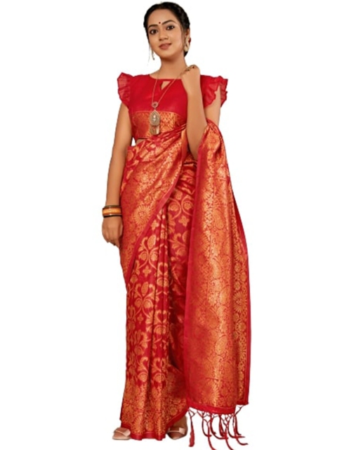 

KALINI Red & Gold-Toned Woven Design Silk Cotton Saree