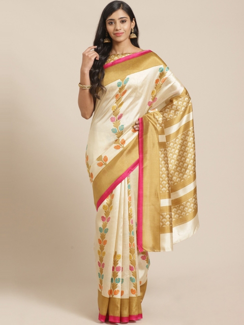 

KALINI Beige & Gold-Toned Floral Silk Blend Saree