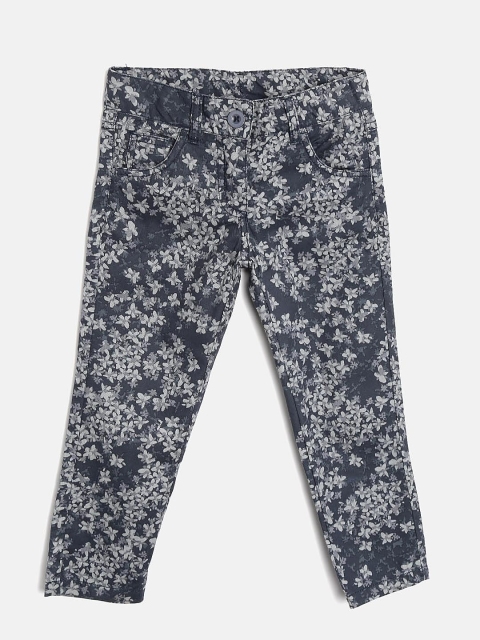 

YK Girls Navy Floral Print Trousers, Navy blue