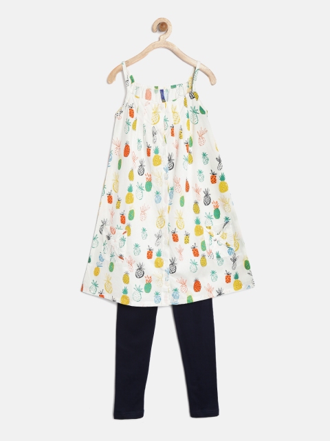 

YK Girls White & Navy Printed Co-ords set