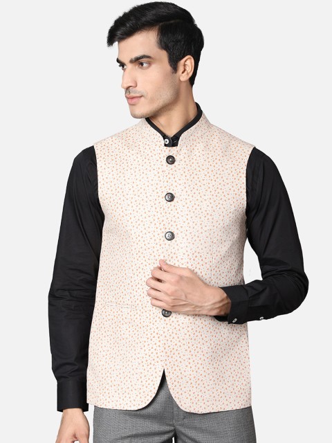 

Callino London Men Cream-Coloured Printed Regular Fit Formal Nehru Jacket