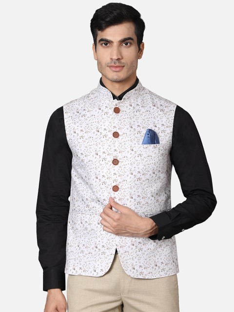 

Callino London Men Cream Floral Printed Regular Fit Pure Cotton Waist Coat