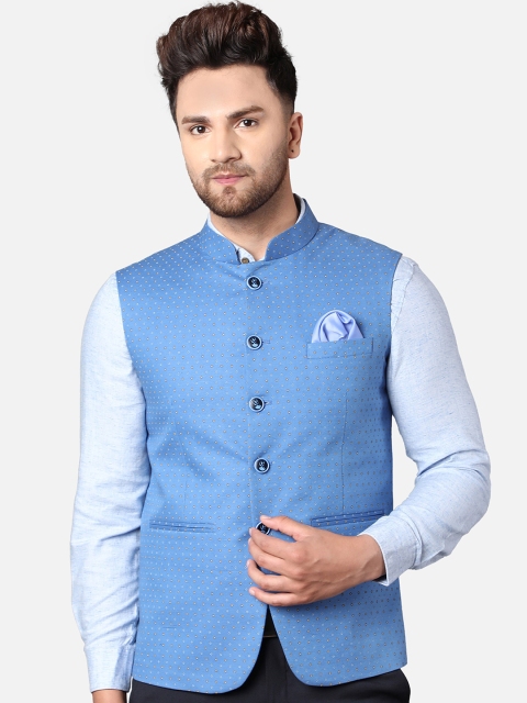 

Callino London Men Blue Printed Regular Fit Pure Cotton Formal Waist Coat