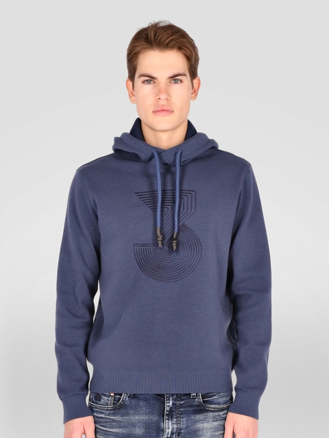 

FREESOUL Men Blue Printed Hooded Sweatshirt