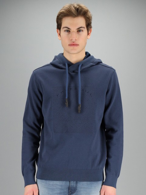 

FREESOUL Men Blue Hooded Sweatshirt