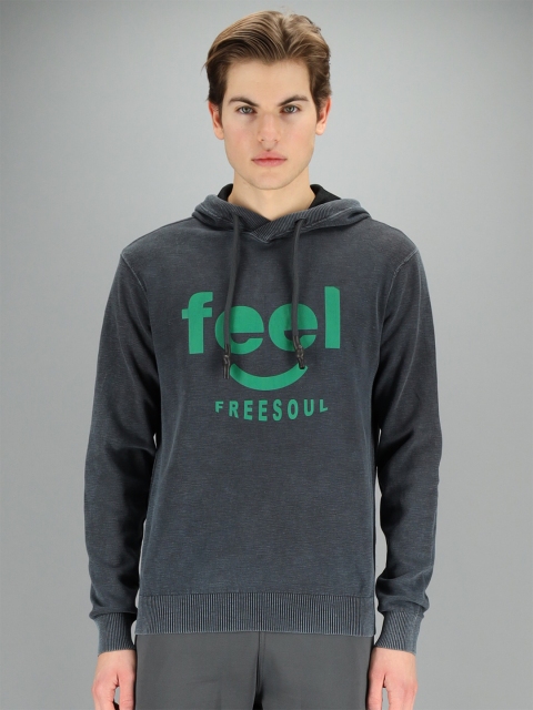 

FREESOUL Men Blue Printed Hooded Sweatshirt