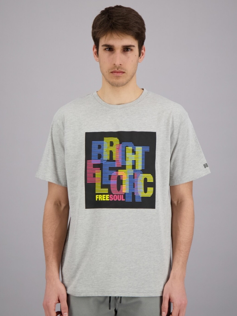 

FREESOUL Men Grey Melange Printed T-shirt