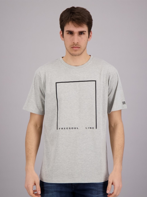 

FREESOUL Men Grey Melange Printed T-shirt