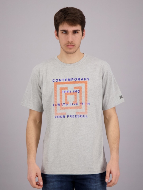 

FREESOUL Men Grey Melange Printed T-shirt