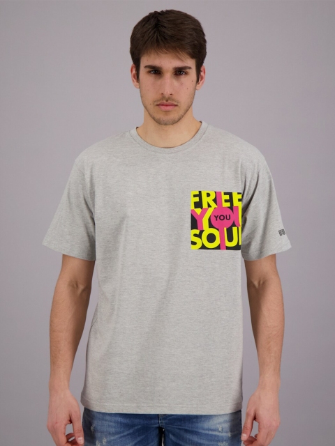 

FREESOUL Men Grey Melange Typography T-shirt