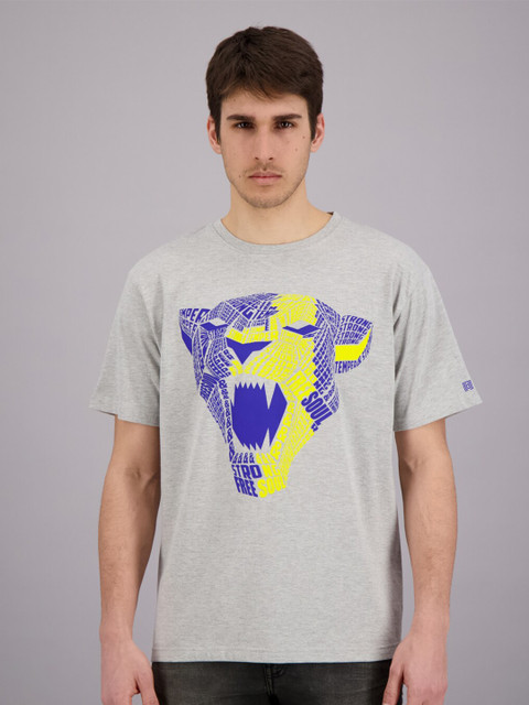 

FREESOUL Men Grey Melange Printed T-shirt