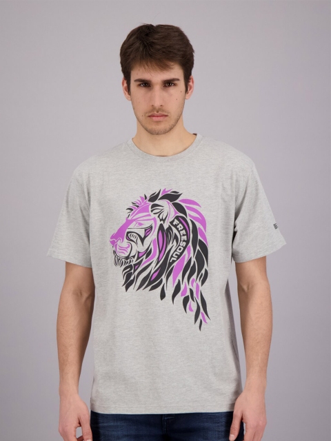

FREESOUL Men Grey Melange Printed T-shirt