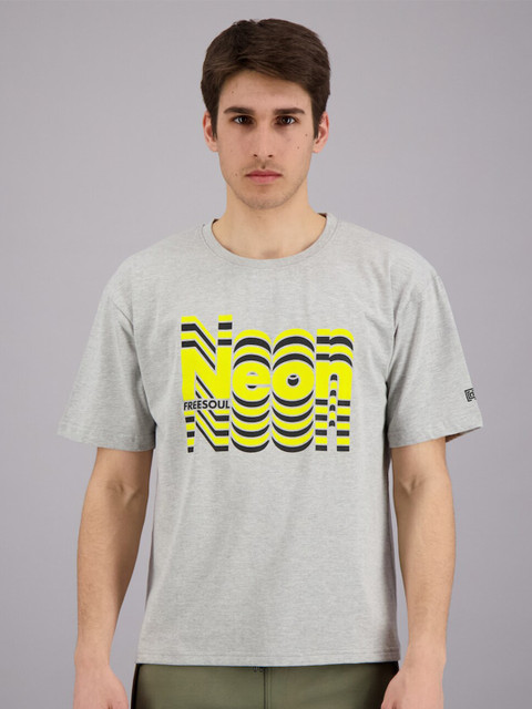 

FREESOUL Men Grey Melange Typography Printed T-shirt