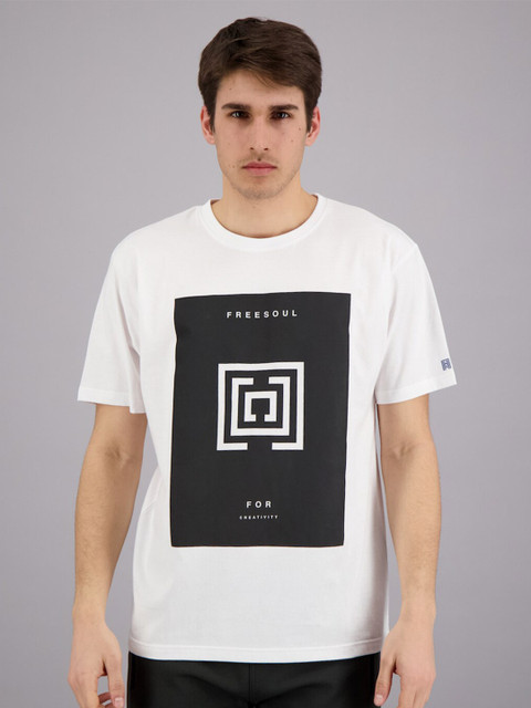 

FREESOUL Men White & Black Printed Pure Cotton T-shirt