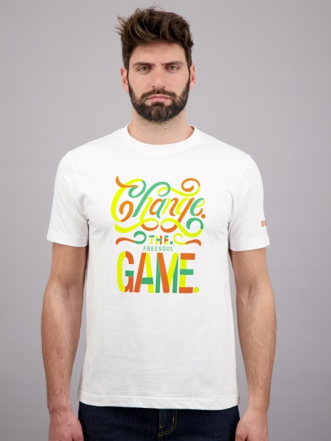 

FREESOUL Men White & Yellow Typography Printed Pure Cotton T-shirt