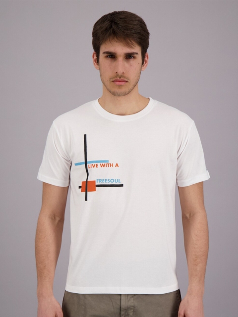 

FREESOUL Men White Printed Cotton T-shirt