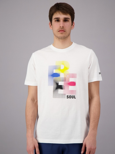 

FREESOUL Men White & Pink Typography Printed Pure Cotton T-shirt