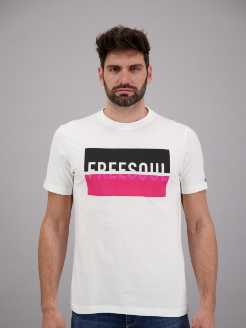 

FREESOUL Men White & Black Brand Logo Printed Pure Cotton T-shirt