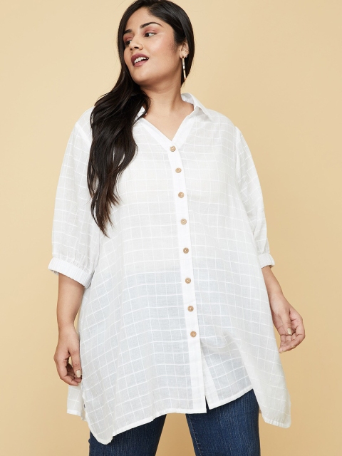 

max White Shirt Collar Checked Monochrome Plus Size Pure Cotton Tunic