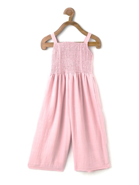 

TIC TAC TOE Girls Pink Self Design Smocked Basic Jumpsuit