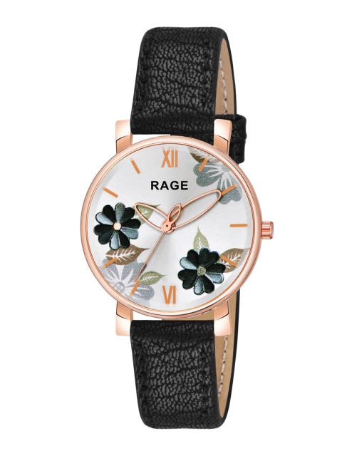 

Rage Enterprise Women Off White Printed Dial & Black Leather Straps Analogue Watch R-866