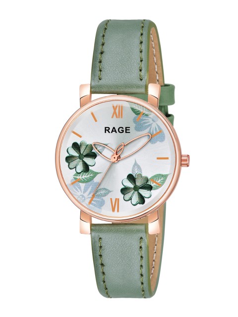 

Rage Enterprise Women Green Printed Dial & Leather Straps Analogue Watch R-866-Green