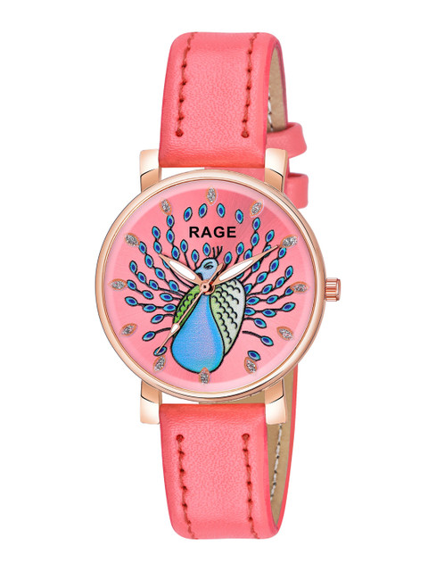 

Rage Enterprise Women Pink Embellished Dial & Pink Leather Straps Analogue Watch R-865-Pink-Pink