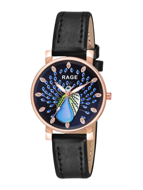 

Rage Enterprise Women Blue Printed Dial & Black Leather Straps Analogue Watch R-865