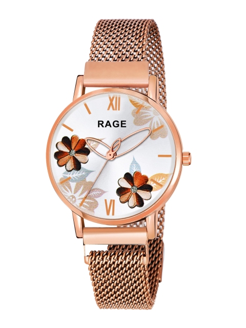 

Rage Enterprise Women Off White Brass Dial & Rose Gold Toned Strap Watch R-868