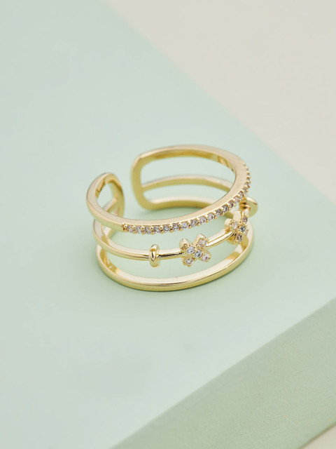 

Kushal's Fashion Jewellery Gold-Plated & White Stone Studded Finger Ring