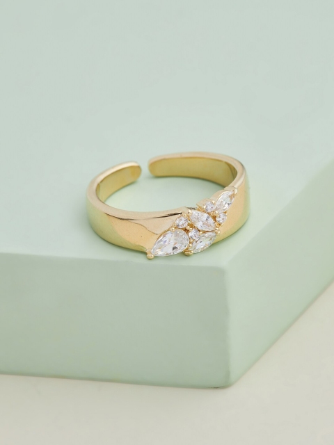 

Kushal's Fashion Jewellery Gold-Plated White CZ-Studded Finger Ring