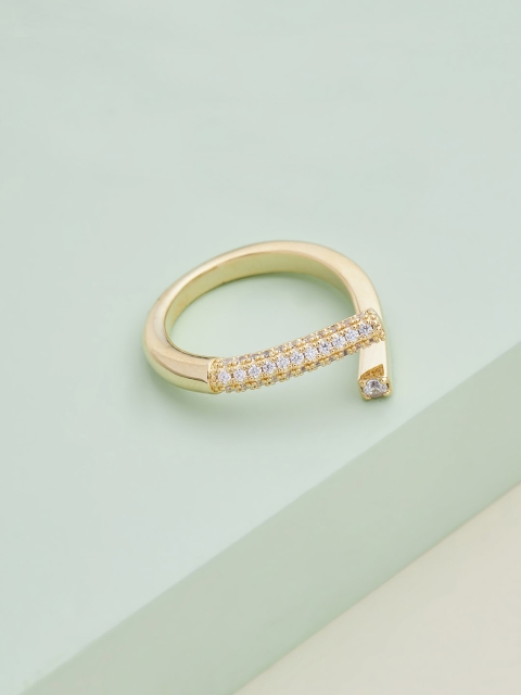 

Kushal's Fashion Jewellery Gold-Plated White CZ-Studded Adjustable Finger Ring