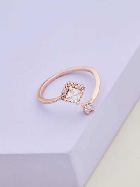 

Kushal's Fashion Jewellery Rose Gold-Plated White CZ-Studded Adjustable Finger Ring