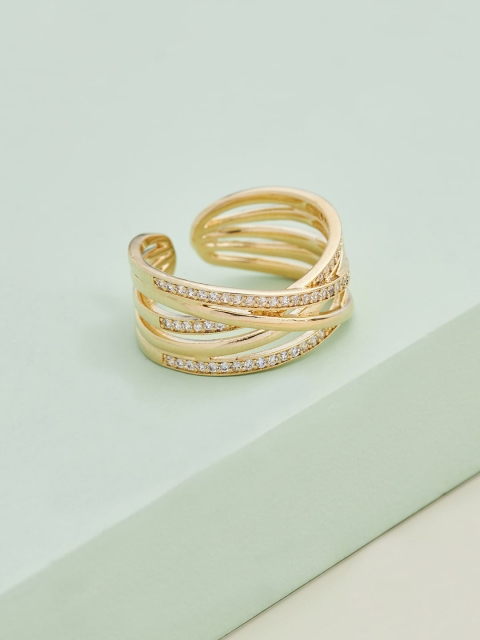 

Kushal's Fashion Jewellery Gold-Plated White CZ Studded Finger Ring