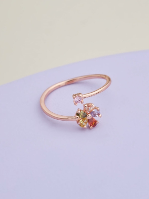 

Kushal's Fashion Jewellery Rose Gold-Plated Orange & Pink CZ-Studded Adjustable Finger Ring