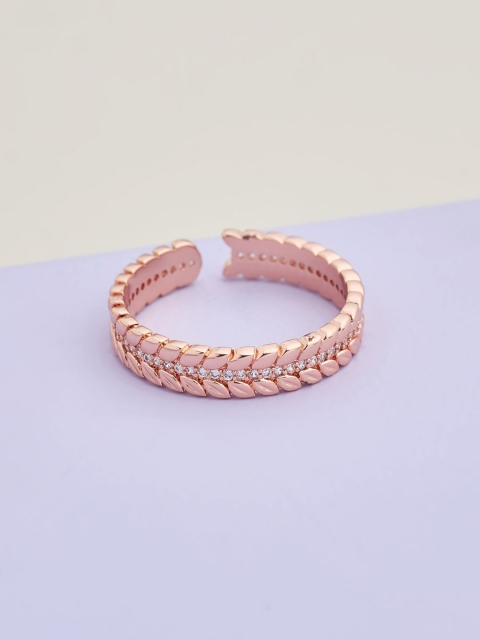 

Kushal's Fashion Jewellery Rose Gold-Plated White CZ-Studded Adjustable Finger Ring