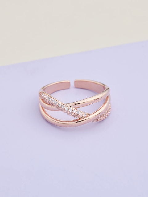 

Kushal's Fashion Jewellery Gold-Plated & White CZ Stone Studded Finger Ring
