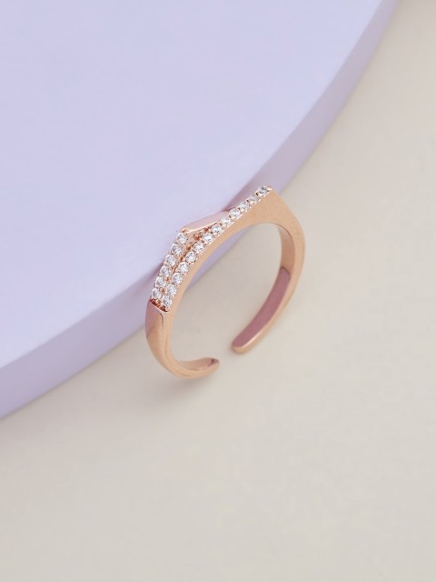 

Kushal's Fashion Jewellery Rose Gold-Plated White CZ-Studded Finger Ring